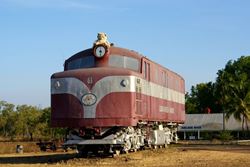 Teddy Bear riding high on top of this train in the outback! - Northern Territory