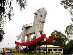 The Big Rocking Horse proudly looks over Gumeracha in South Australia