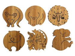 Coasters - Box 6 roo, koala, echidna, lizard, platy, wombat - Blackwood