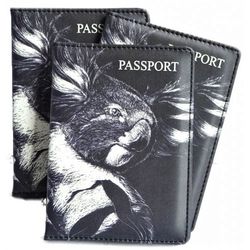 Passport Holder - Black and White Koala 
